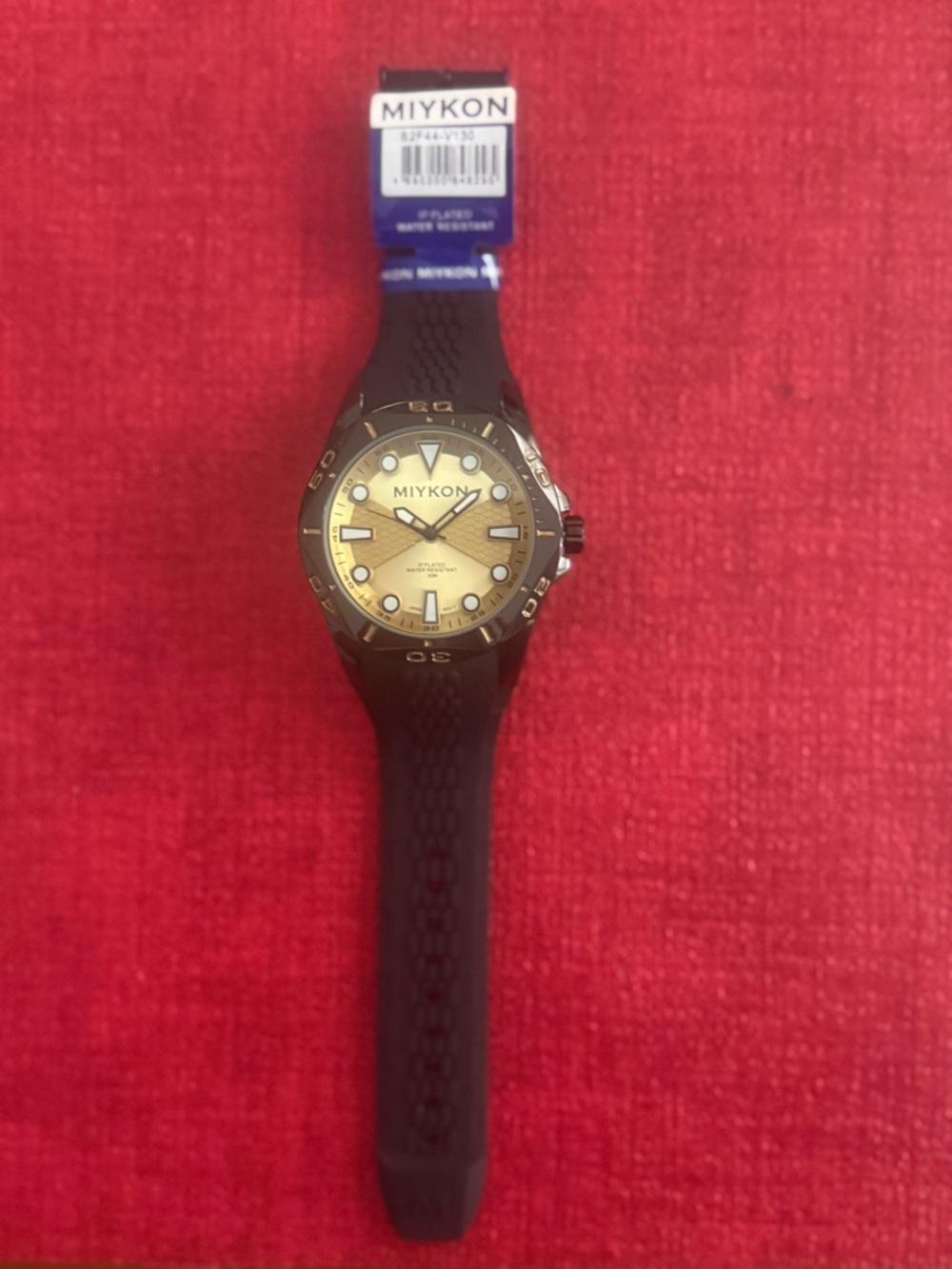 Men's Black Strap Gold Dial Sport Watch